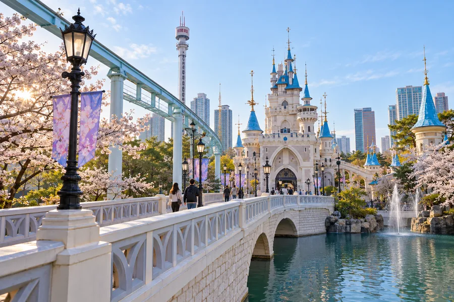 Visitors arriving at Lotte World in the morning
